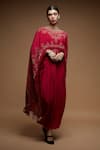 Buy_NIRRAAMYAA_Red Crepe Rhinestones Round Neck Embroidered Cape Dhoti Skirt Set _Online_at_Aza_Fashions