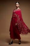 Shop_NIRRAAMYAA_Red Crepe Rhinestones Round Neck Embroidered Cape Dhoti Skirt Set _Online_at_Aza_Fashions