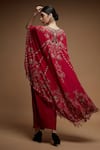 Shop_NIRRAAMYAA_Red Crepe Rhinestones Round Neck Embroidered Cape Dhoti Skirt Set _at_Aza_Fashions