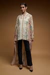 Buy_Nirraamyaa_Beige Crepe Rhinestones Mandarin Collar Floral Print Shirt _Online_at_Aza_Fashions