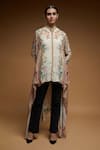 Nirraamyaa_Beige Crepe Rhinestones Mandarin Collar Floral Print Shirt _at_Aza_Fashions