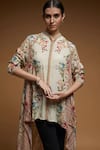 Buy_Nirraamyaa_Beige Crepe Rhinestones Mandarin Collar Floral Print Shirt 