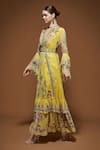Nirraamyaa_Yellow Viscose, Georgette Rhinestones, Embroidery Floral Maxi Dress With Belt _Online_at_Aza_Fashions