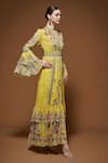 Buy_Nirraamyaa_Yellow Viscose, Georgette Rhinestones, Embroidery Floral Maxi Dress With Belt _Online_at_Aza_Fashions