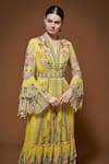Nirraamyaa_Yellow Viscose, Georgette Rhinestones, Embroidery Floral Maxi Dress With Belt _at_Aza_Fashions