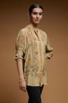 Buy_Nirraamyaa_Beige Crepe Rhinestones Mandarin Collar Floral Print Designer Shirt _Online_at_Aza_Fashions
