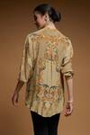 Shop_Nirraamyaa_Beige Crepe Rhinestones Mandarin Collar Floral Print Designer Shirt _at_Aza_Fashions