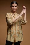 Buy_Nirraamyaa_Beige Crepe Rhinestones Mandarin Collar Floral Print Designer Shirt _at_Aza_Fashions