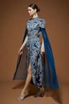Buy_NIRRAAMYAA_Blue Crepe Rhinestones High Neck Designer Midi Dress With Belt _Online_at_Aza_Fashions