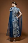Shop_NIRRAAMYAA_Blue Crepe Rhinestones High Neck Designer Midi Dress With Belt _at_Aza_Fashions