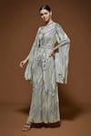 Buy_Nirraamyaa_Beige Crepe Rhinestones Keyhole Neck Embellished Gown With Belt _Online_at_Aza_Fashions