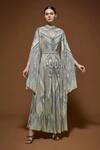 Buy_Nirraamyaa_Beige Crepe Rhinestones Keyhole Neck Embellished Gown With Belt _at_Aza_Fashions