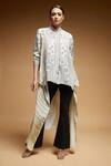 Buy_Nirraamyaa_Beige Crepe Rhinestones Mandarin Collar Bemberg Shirt _Online_at_Aza_Fashions