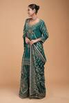 Buy_Nirraamyaa_Teal Georgette, Viscose, Crepe, Brocade Rhinestones Round Embroidered Kurta Set _Online_at_Aza_Fashions