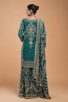 Shop_Nirraamyaa_Teal Georgette, Viscose, Crepe, Brocade Rhinestones Round Embroidered Kurta Set _Online_at_Aza_Fashions
