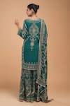 Shop_Nirraamyaa_Teal Georgette, Viscose, Crepe, Brocade Rhinestones Round Embroidered Kurta Set _at_Aza_Fashions