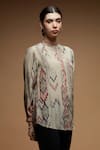 Nirraamyaa_Beige Rhinestones Mandarin Collar Embellished Shirt _Online_at_Aza_Fashions
