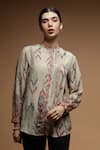 Buy_Nirraamyaa_Beige Rhinestones Mandarin Collar Embellished Shirt _at_Aza_Fashions