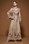 Buy_Nirraamyaa_Beige Rhinestones Keyhole Neck Floral Embroidered Gown With Belt _at_Aza_Fashions