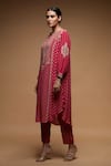 Nirraamyaa_Fuchsia Crepe, Bamboo Rhinestones Round Neck Embroidered Kurta Set _Online_at_Aza_Fashions
