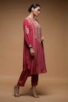 Buy_Nirraamyaa_Fuchsia Crepe, Bamboo Rhinestones Round Neck Embroidered Kurta Set _Online_at_Aza_Fashions