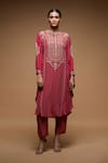 Buy_Nirraamyaa_Fuchsia Crepe, Bamboo Rhinestones Round Neck Embroidered Kurta Set _at_Aza_Fashions