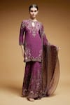 Buy_NIRRAAMYAA_Wine Georgette, Viscose Rhinestones Keyhole Neck Straight Kurta Set _Online_at_Aza_Fashions