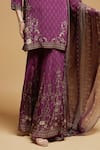 NIRRAAMYAA_Wine Georgette, Viscose Rhinestones Keyhole Neck Straight Kurta Set _at_Aza_Fashions