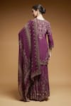 Shop_NIRRAAMYAA_Wine Georgette, Viscose Rhinestones Keyhole Neck Straight Kurta Set _at_Aza_Fashions