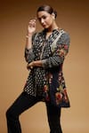 Nirraamyaa_Black Crepe Rhinestones Collared Embroidered Shirt _Online_at_Aza_Fashions