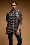 Buy_Nirraamyaa_Black Crepe Rhinestones Collared Embroidered Shirt _at_Aza_Fashions