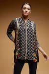 Nirraamyaa_Black Crepe Rhinestones Collared Embroidered Shirt _at_Aza_Fashions