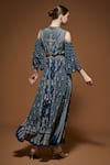 Shop_Nirraamyaa_Blue Crepe Rhinestones V-neck Embellished Gown _at_Aza_Fashions