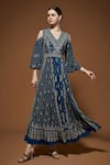 Buy_Nirraamyaa_Blue Crepe Rhinestones V-neck Embellished Gown _at_Aza_Fashions