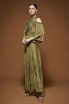 Buy_Nirraamyaa_Olive Green Crepe Rhinestones Keyhole Neck Designer Gown _Online_at_Aza_Fashions