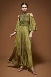 Buy_Nirraamyaa_Olive Green Crepe Rhinestones Keyhole Neck Designer Gown _at_Aza_Fashions