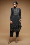 Buy_Nirraamyaa_Black Crepe, Brocade Rhinestones Round Neck Embroidered Kurta Set _Online_at_Aza_Fashions