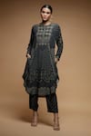 Buy_Nirraamyaa_Black Crepe, Brocade Rhinestones Round Neck Embroidered Kurta Set _at_Aza_Fashions
