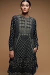 Nirraamyaa_Black Crepe, Brocade Rhinestones Round Neck Embroidered Kurta Set _at_Aza_Fashions