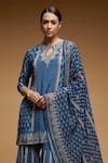 Nirraamyaa_Blue Georgette, Viscose Rhinestones Keyhole Neck Designer Kurta Set _Online_at_Aza_Fashions