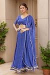 Buy_Samyukta Singhania_Blue Georgette Lace V-neck Embellished Leheriya Lehenga Set _at_Aza_Fashions