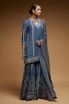 Nirraamyaa_Blue Georgette, Viscose Rhinestones Keyhole Neck Designer Kurta Set _at_Aza_Fashions