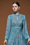 Nirraamyaa_Aqua Rhinestones High Neck Blue Designer Gown _at_Aza_Fashions