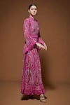Nirraamyaa_Fuchsia Crepe Rhinestones Keyhole Neck Paisley Print Gown _Online_at_Aza_Fashions