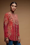 Shop_NIRRAAMYAA_Red Crepe Rhinestones Collared Designer Shirt _Online_at_Aza_Fashions