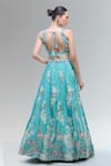 Shop_Samyukta Singhania_Turquoise Satin, Net Beads, Sequins, Zari, Pearls, Stones, Blue Lehenga Set _at_Aza_Fashions