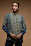 Buy_Nirraamyaa_Blue Brocade Rhinestones Mandarin Collar Embroidered Designer Shirt _at_Aza_Fashions