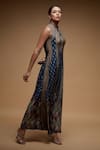 Nirraamyaa_Blue Rhinestones High Neck Printed Gown _Online_at_Aza_Fashions