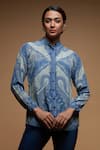 Buy_NIRRAAMYAA_Blue Bamboo Rhinestones Mandarin Collar Paisley Print Designer Shirt _at_Aza_Fashions
