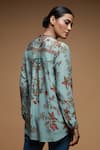 Shop_Nirraamyaa_Blue Bamboo Rhinestones Mandarin Collar Floral Embellished Shirt _at_Aza_Fashions